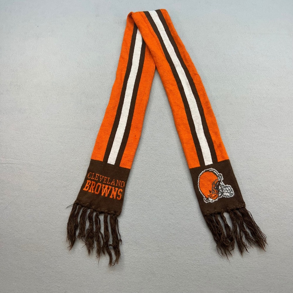Cleveland Browns NFL Knit Scarf Orange Brown White Striped Vintage Style Fringe